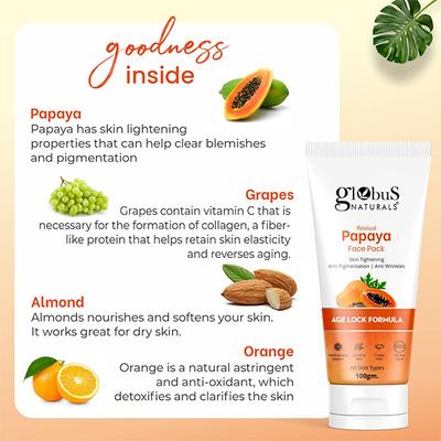Globus Naturals Papaya Face Pack, , Age Lock formula Pigmentation 100Gm - Masks & Peels