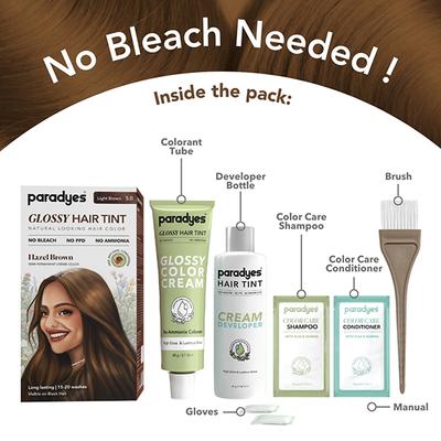 Paradyes Semi-Permanent Hazel Brown Glossy Hair Tint, Enriched with Herbal Extracts, Light Brown 160 gm - Crème