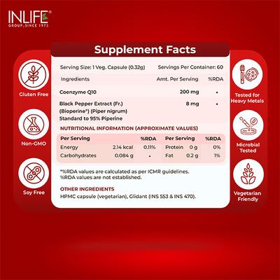 INLIFE Coenzyme Q10 + Bioperine Veg Capsule 60's - Co-Q