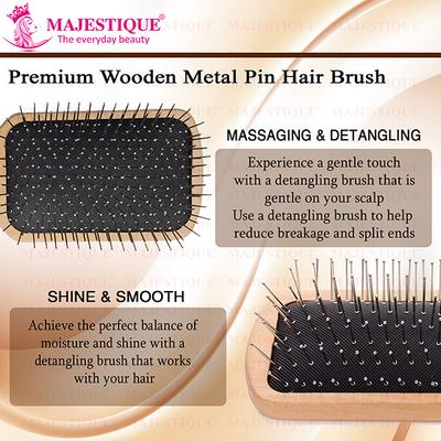 Majestique Premium Wooden Metal Pin Brush, Eco Friendly Wooden Hair Brush with Metal Pin Bristles 1's - Hair Brushes