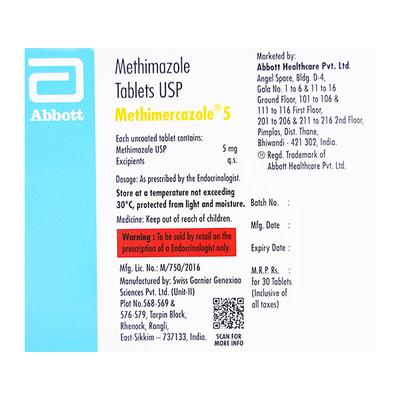 METHIMERCAZOLE 5mg Tablet 30's - Hyperthyroidism-Ant