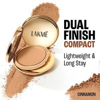 Lakme 9To5 Double Duty Dual Finish Compact, Foundation + Compact, Lightweight, Cinnamon 9 g - Compact Powder
