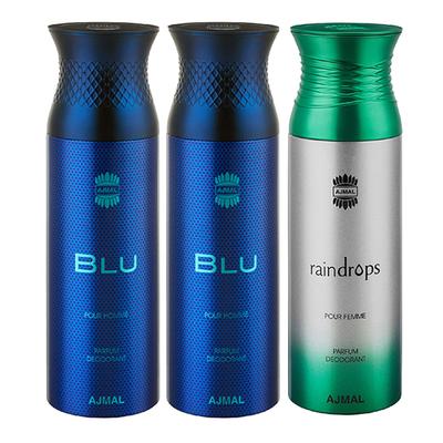 Ajmal Blu Raindrops Raindrops Deodorant Spray (Pack of 3) 200 ml - Perfumes (Edt/Edp)