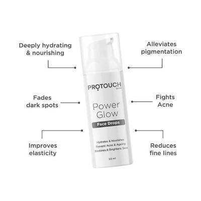 Protouch Power Glow Face Drops, Non-Sticky, Deep Hydrating Face Moisturiser with Korean Actives 30ml - Face Serum