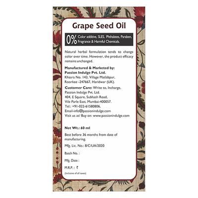 Passion Indulge GRAPE SEED Carrier oil for skin care 60ML - Carrier Oils