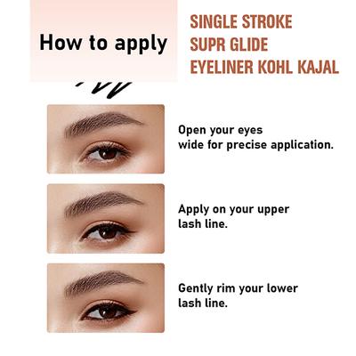 Matt Look Single Stroke Eyeliner Kohl Kajal 24 Hours Smudgeproof Metallic Black 1.3 gm - Kajal & Kohls
