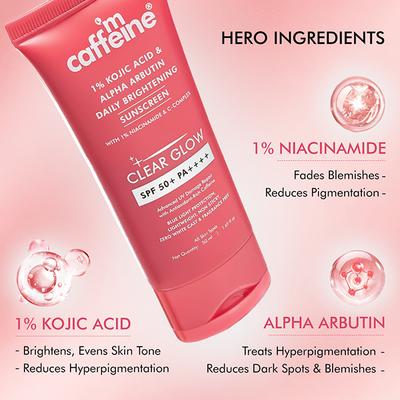 Mcaffeine Clear Glow 1% Kojic Acid and Alpha Arbutin Brightening Sunscreen SPF 50 PA++++ 50 ml - Body Sunscreen