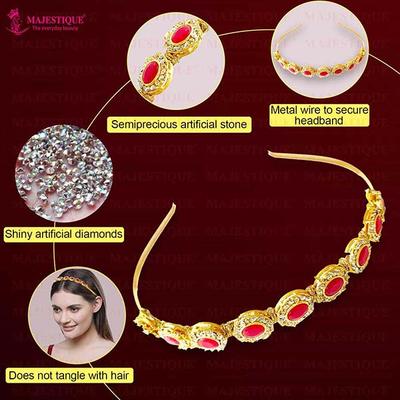 Majestique Kundan Hair Band Sheeshphool Mathapatti, Headband Fusion Ethnic Accessory 1's - Hair Clips/Bands