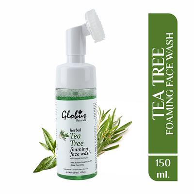 Globus Naturals Tea Tree Oil Control Foaming Face Wash With Built-In Face Massage Brush 150ml - Face Wash & Cleansers