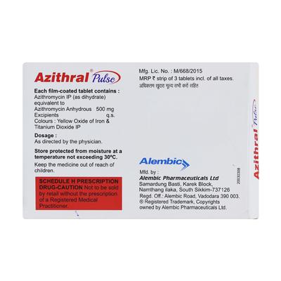 AZITHRAL PULSE 500 Tablet 3's - Bacterial Infections-Mac