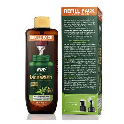 WOW Skin Science Green Tea Foaming Face Wash Refill Pack 200 ml - Face Washes