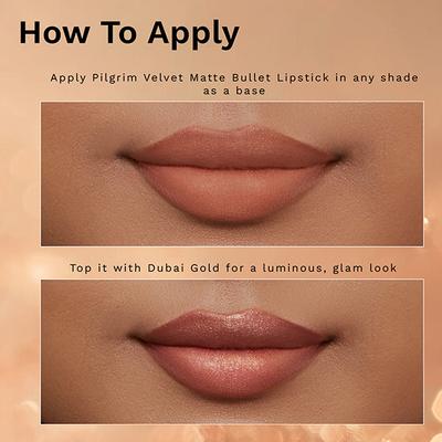 Pilgrim Glitter Lipstick Dubai Gold-03 Luxurious 3-D Glitter Formula With Matte Finish Tranparent 4.2 g - Lipsticks