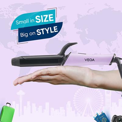 Vega Go Mini Hair Curler for Women with 25 mm Barrel, Auto Cut-Out for Travel Friendly (VHCH-08) 342 gm - Rollers & Curlers