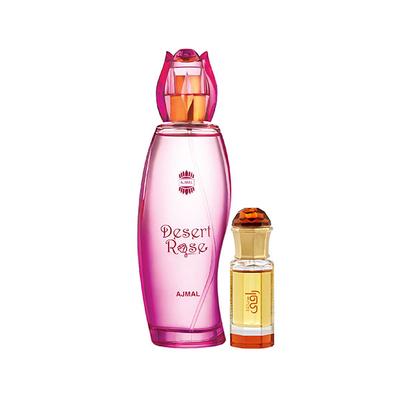 Ajmal Desert Rose EDP Floral Oriental Perfume And Mukhallat Raaqi Concentrated Perfume Oil Floral Fruity 110 ml - Perfumes (Edt/Edp)