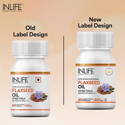 INLIFE Flaxseed Oil 500 mg Capsules 60's - Omega Fish Oil Fatty Acids