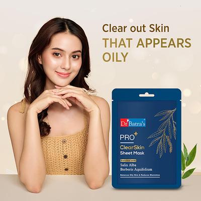 Dr Batras Pro+ Clear Skin Sheet Mask for Clear Complexion, Enriched with Berberis Aquifolium 25 gm - Sheet Masks
