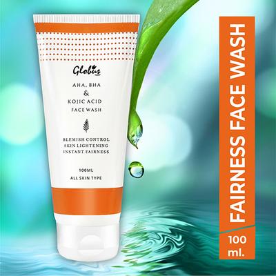 Globus Naturals Aha, Bha & Kojic Acid Exfoliating Cleanser And Fairness Face Wash 100 ml - Face Wash & Cleansers