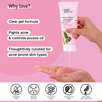 Pure Sense Guava Groove Face Wash Fights Acne and Controls Excess Oil For Men & Women - 100 ml - Face Wash & Cleansers