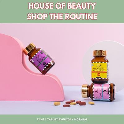 House of Beauty Vit C+Zinc+Vit D Tablets For Brightening, Glowing & Spotless Skin (60Pcs) 1's - Others