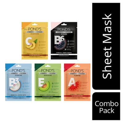 POND'S Vitamin With 100% Natural Extracts Sheet Mask (Pack of 5) 25 ml - Sheet Masks