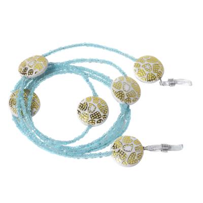 Modisch Blue Beads With White Circle Stones With Golden Print Sunglasses Chain (JC-1402-Blue) 1's - Wearables Sunglasses