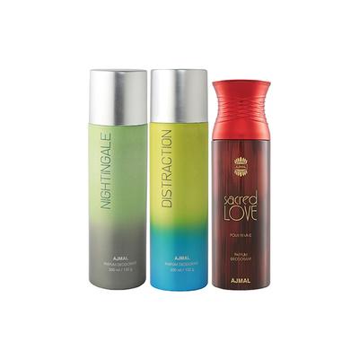 Ajmal Nightingale And Distraction For Men & Women And Sacred Love Deodorants Pack of 3 200 ml - Deodorants/Roll-Ons