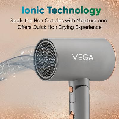 Vega Hair Dryer For Men & Women With Ionic Technology & Cool Shot Button, 1400 Watts, (VHDH-28), Grey 1's - Hair Dryers