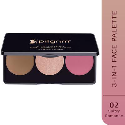 Pilgrim 3-In-1 Face Palette -Sultry Romance-Blush, Highlighter & Contour for Medium Skin Tone 12 gm - Blushes