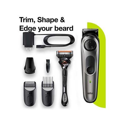 Braun Beard Trimmer 5, BT5360, Beard Trimmer for Men from Gillette, Hair Clipper, Lifetime Sharp Blades, 39 Length Settings Space Grey 450 gm - Trimmers