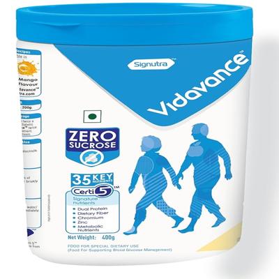 Vidavance Zero Sucrose Specialized Nutrition Supplement Powder for Diabetes Jar - Vanilla Flavour 400 g - Diabetes (Fitness)
