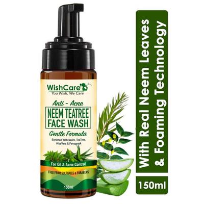WishCare Neem TeaTree Face Wash - Face Wash For Oily Skin - Oil & Acne Control - Anti Acne Face Wash 150 ml - Face Washes