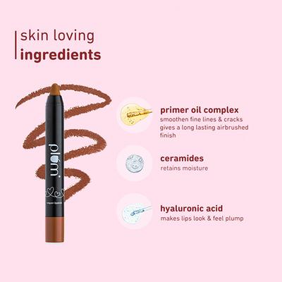 Plum Twist & Go Matte Lipstick Ceramides + Hyaluronic Acid Airbrushed Finish Long Lasting 100% Vegan & Cruelty-Free The Brown Legacy - 140 (Chocolate Burgundy) 1.8 gm - Lip Crayons