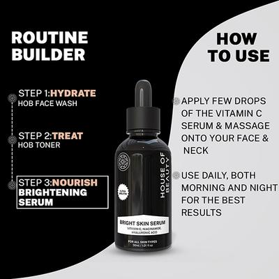House of Beauty Bright Skin Serum For Everyday Use with Hyaluronic, Niacin, Arbutin &Vit- C 30ml - Face Serum