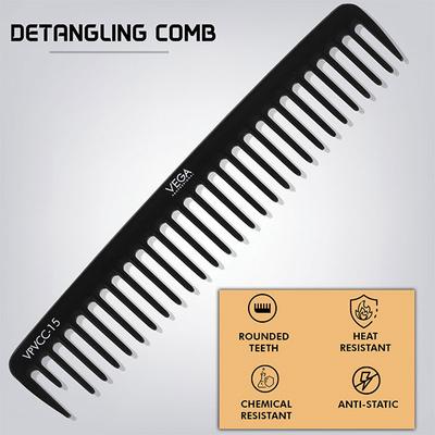 Vega Professional Detangling Comb (Carbon Anti-Static Black Line Hair Comb) (VPVCC-15) 1's - Hair Combs