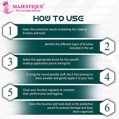 Majestique Makeup Brush Set with Powder Puff and Stick for Beginner for Makeup - Multicolor 1's - Face Brush