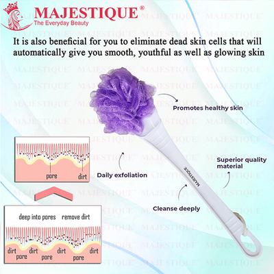 Majestique Long Handle Loofah for Back Scrubber, Easy Reach Body Wash, Back Cleaning - Color May Vary 1's - Others