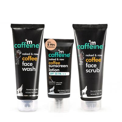 mCaffeine Pollution & Sun Protection Kit - Coffee Face Scrub, Face Wash & SPF 50 PA++ Sunscreen Lotion 250 ml - Face Sunscreen