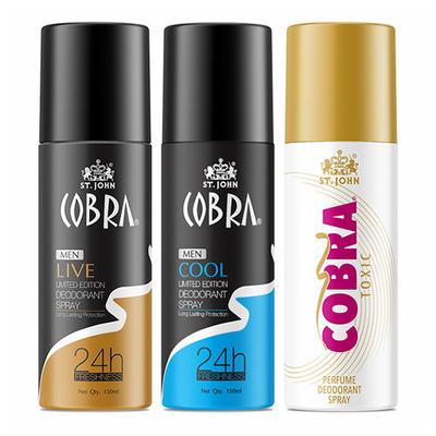 St. John Live Limited Edition Deodorant Spray 150 ml + Cool Limited Edition Deodorant Spray 150 ml + Cobra Toxic Deodorant Spray 150 ml - Men Deodorants/Roll-Ons