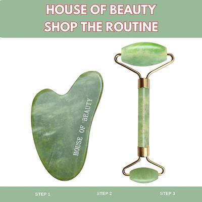 House of Beauty Jade Roller Kit -Toning, Tightening, Lymphatic Drainage, Depuffing Eyes (3Pcs) 1's - Face Oils