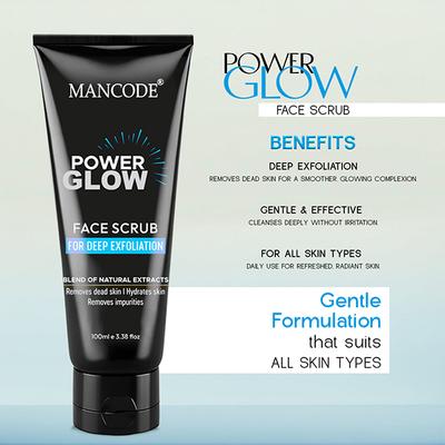 Mancode Power Glow Face Scrub for Men - Deep Exfoliation & Hydration with Natural Ingredients 100 gm - Scrubs & Exfoliants