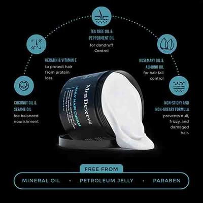 Men Deserve Daily Hair Cream (7 Oil Nourish) Anti Hair Fall, Anti Dandruff Keratin Restore, Non Sticky, & Non Greasy 100gm - Hair Creams