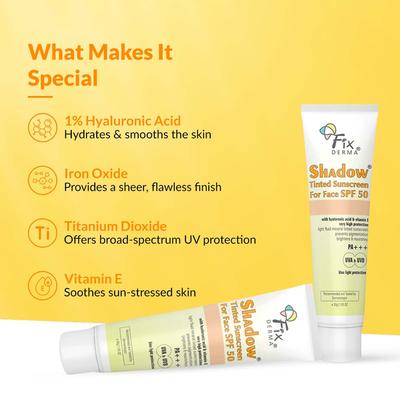 Fixderma Shadow Tinted Sunscreen Tan SPF 50 PA+++ - UVA & UVB Protection, All Skin Types 30 gm - Face Sunscreen