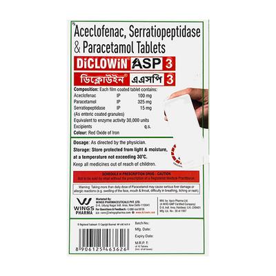 DICLOWIN ASP 3 Tablet 10's - Pain relief-Nsa