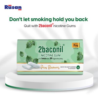 Rusan 2baconil Nicotine 2mg Gum - Paan Flavour 30s - Nicotine Gums/Lozenges