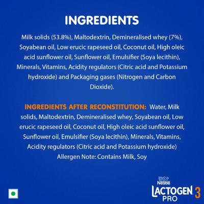 Nestle LACTOGEN PRO 3 Follow Up Formula with Whey Protein, Iron, Vitamin A, C & D (After 12 Months Upto 18 Months) Powder 400 g - Baby And Infant Supplements