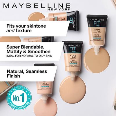 Maybelline New York Fit Me Matte+Poreless Liquid Foundation Tube, 220 Natural Beige 18 gm - Foundation