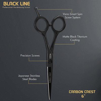 Vega Professional Carbon Crest 6' Black Line Hairdressing Scissor (VPPSC-07) 1's - Grooming Kits