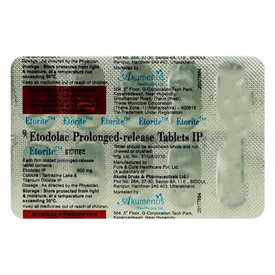 Etorite 600mg Tablet 10'S - Pain relief-Nsa