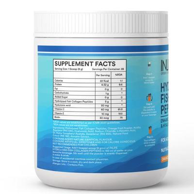 INLIFE Hydrolyzed Fish Collagen Powder - Orange Flavour 200 gm - Hair & Skin
