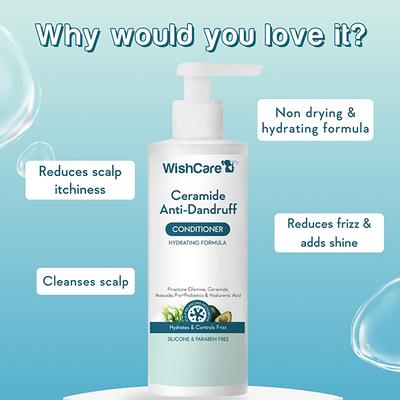 Wishcare Ceramide Anti Dandruff Conditioner - Piroctone Olamine, Pre+Probiotics & Hyaluronic Acid 200 ml - Highlighters & Illuminators